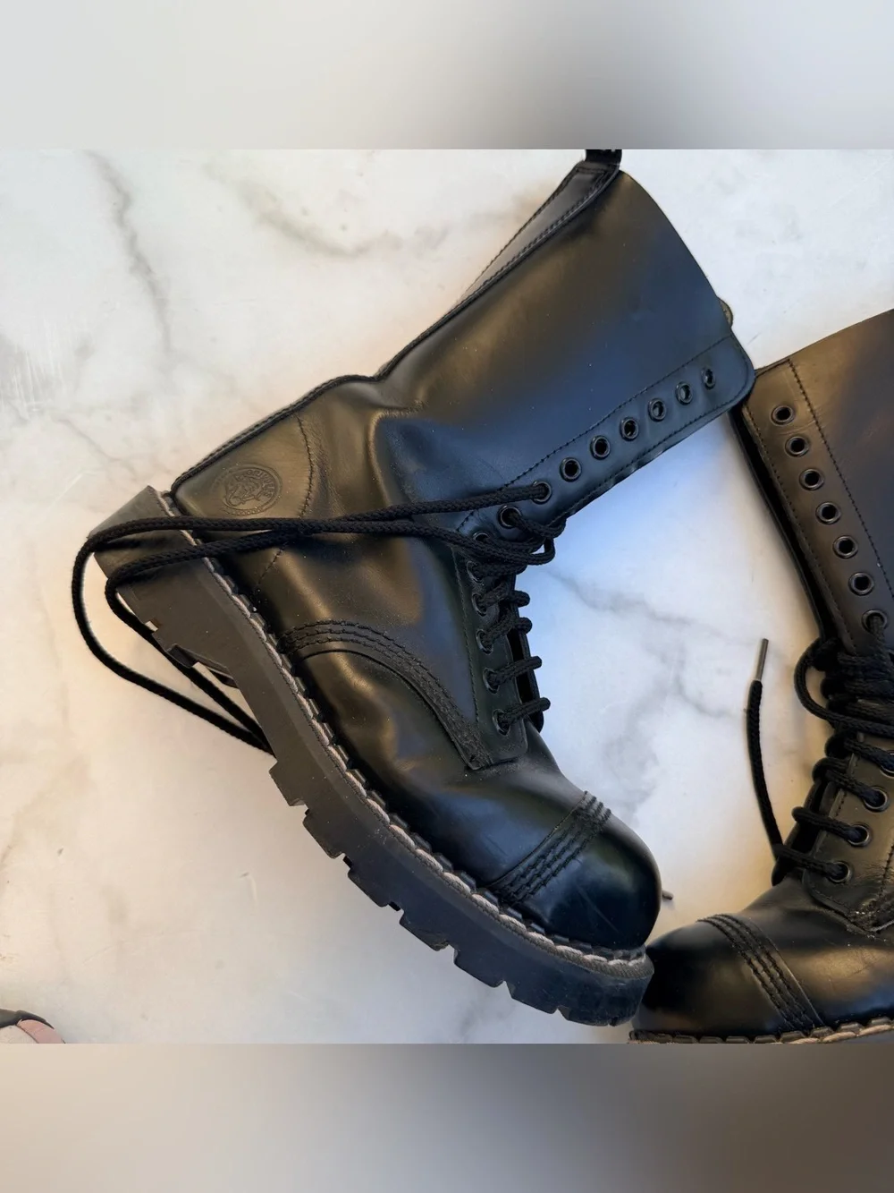 Grinders Made in England  Black Leather Combat Boots Steel Toe Punk Goth Lace Up